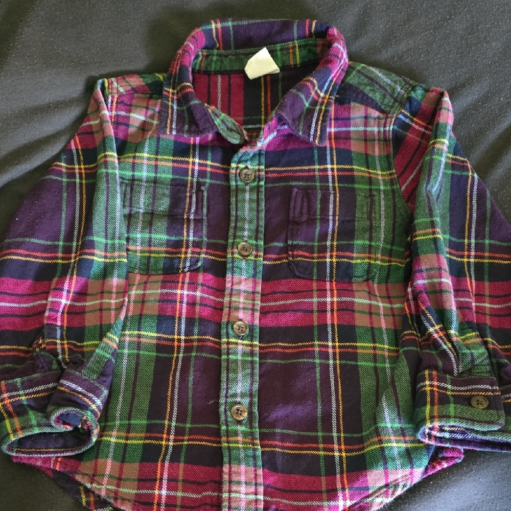 GAP Kids Plaid Button-Down Shirt - Green, Purple, Pink